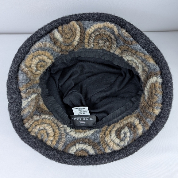 Filippo Catarzi Bucket Hat Wool Blend Flower Accent Textured Charcoal OSFM NWT main image 5
